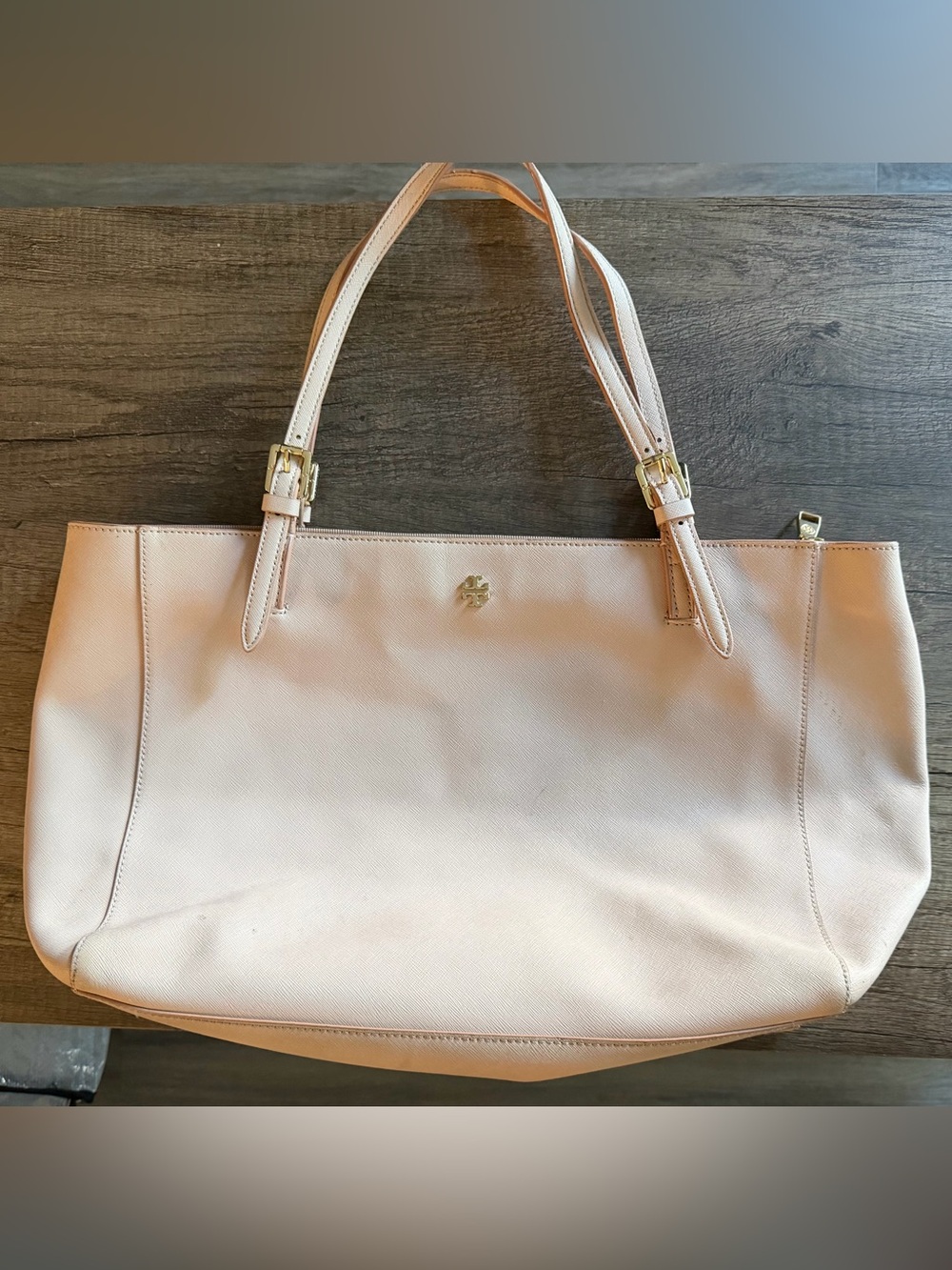 Tory Burch Blush Pink Leather Tote with Gold Logo